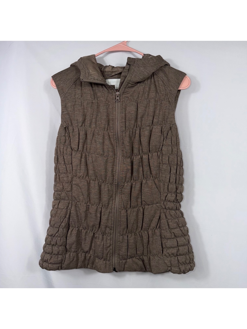 New York & Company Brown Hooded Puffer Vest M